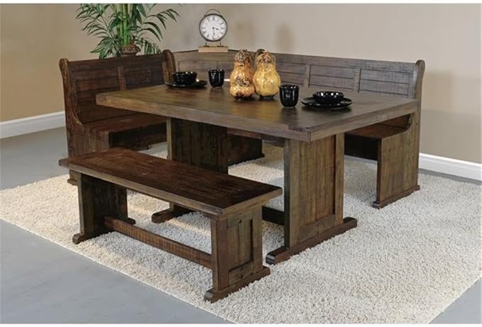 Pemberly Row 3-Piece Farmhouse Wood Breakfast Nook Set with Table, Hidden Storage, Planked Tops, Reversible Seating, in Tobacco Leaf Finish - Image 5