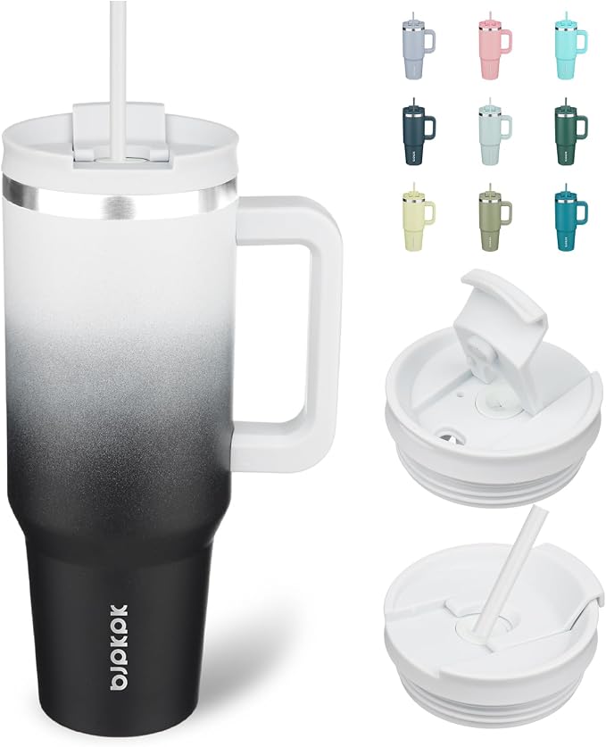 BJPKPK 40 oz Insulated Tumbler with Handle & Straw, Stainless Steel | Double Wall Vacuum Insulation, Leak Proof, BPA Free, Dishwasher Safe, Cupholder Friendly, Travel & Outdoor, Day & Night by BJPKPK