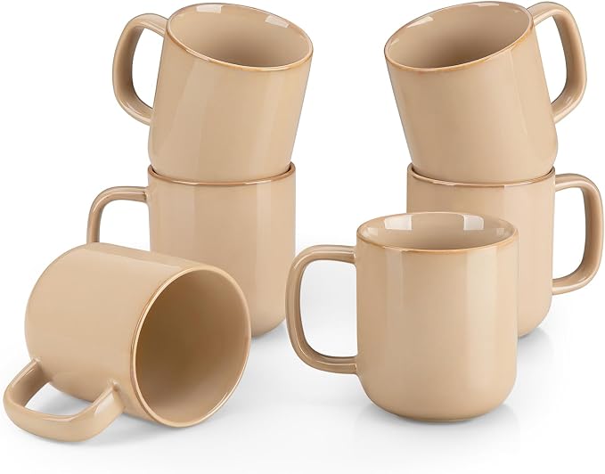 vancasso 16 oz Coffee Mugs Set of 6, Large Ceramic Mug with Handle, Unique Glaze Coffee Cups for Latte, Cappuccino & Hot Cocoa, Dishwasher & Microwave Safe, Brown, Series PLAYA by vancasso