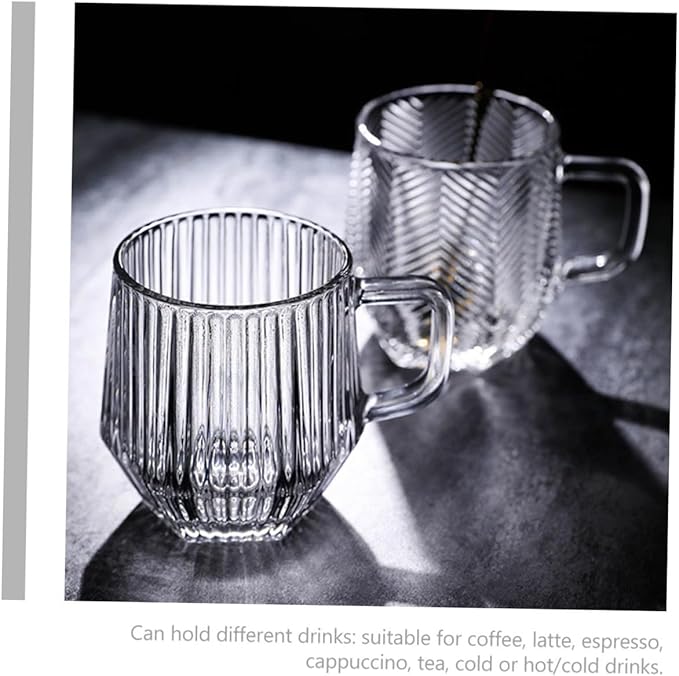 COHEALI 6pcs Clear Glass Coffee Mugs with Handles Transparent Tea Cups Heat Resistant Microwave Safe for Hot Cold Beverages Coffee Latte Espresso Cappuccino