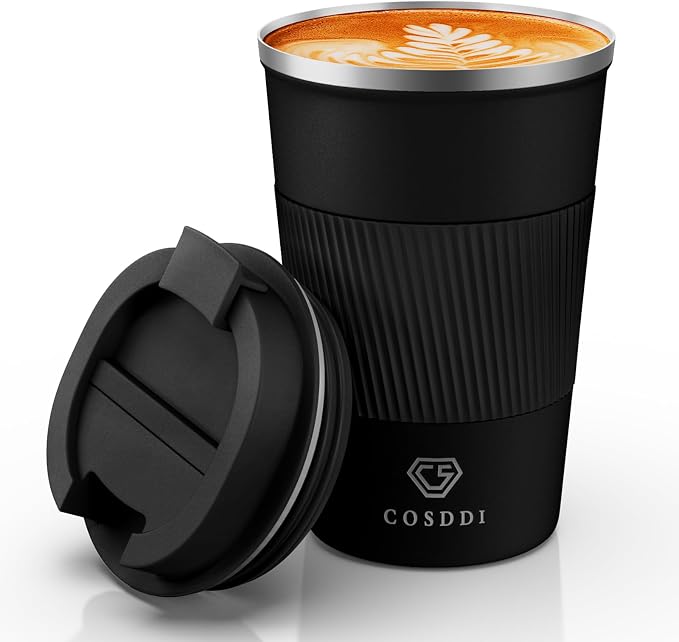 CS COSDDI 12 oz Stainless Steel Insulated Coffee Tumbler, Spill Proof Travel Mug with Lid for Hot & Cold Drinks, Car Cup Holder Friendly, Black by CSCOSSDI