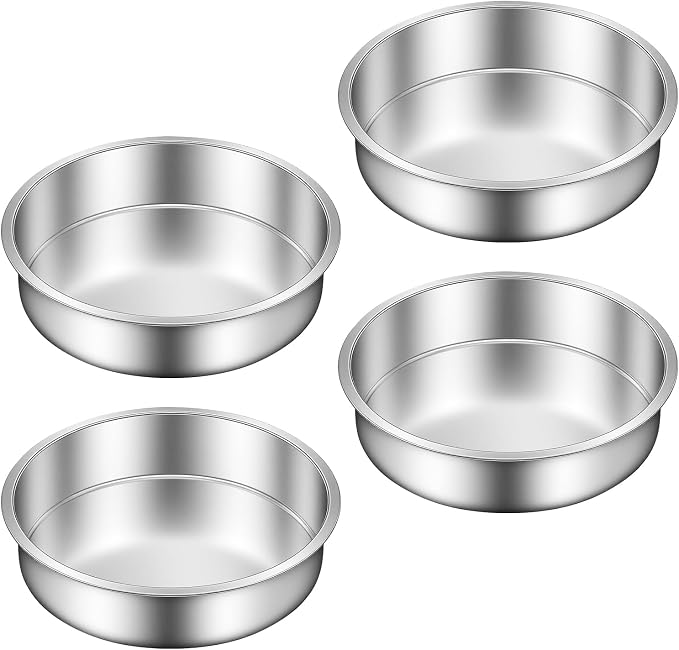 Ohtomber 8 Inch Stainless Steel Layer Cake Pan, Set of 4 | Stackable, Even Heating, Dishwasher Safe & Non-Toxic, Ideal for Birthday, Wedding & Christmas Holiday Baking by Ohtomber