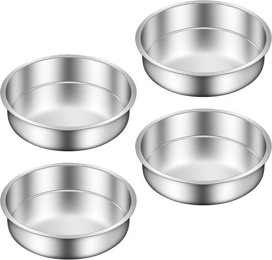 Ohtomber 8 Inch Stainless Steel Layer Cake Pan, Set of 4 | Stackable, Even Heating, Dishwasher Safe & Non-Toxic, Ideal for Birthday, Wedding & Christmas Holiday Baking by Ohtomber