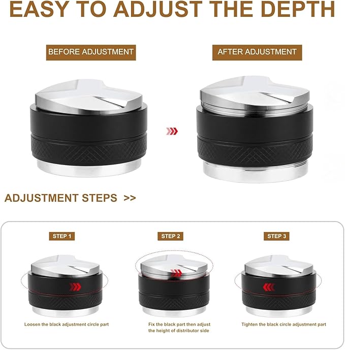 54mm Coffee Tamper and Distributor, Dual Head Coffee Leveler Fits for 54mm Breville Portafilter, Adjustable Depth Espresso Hand Tampers, Professional Barista Espresso Distribution Tool