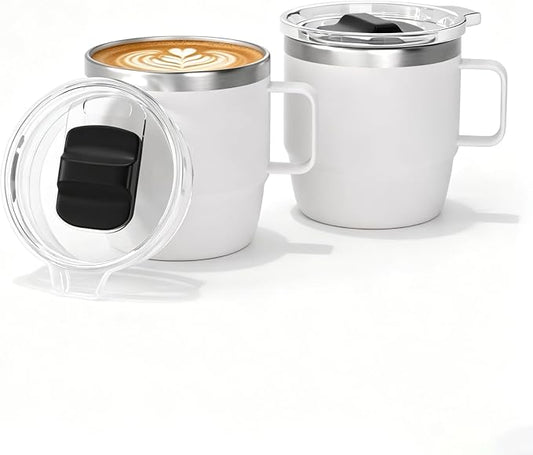 6 oz Stackable Mug, Stainless Steel cup with handle, Vacuum Insulated Espresso/Coffee Mug, shot Glass Set for 2-Piece Set for Coffee, Spirits, Wine, Tea-white by ZREGGUR
