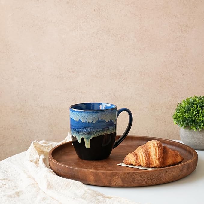 Bosmarlin Ceramic Coffee Mug Set of 4, 17 Oz, Coffee Cups with Big Handle, Microwave Safe, Unique Reactive Glaze (17 Oz, Blue) - Image 4