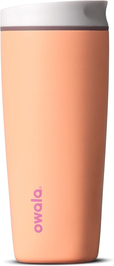Owala SmoothSip Slider Insulated Stainless Steel Coffee Tumbler, Reusable Iced Coffee Cup, Hot Coffee Travel Mug, BPA Free 20 oz, Peachy Keen by Unknown
