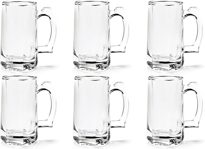 Heavy Beer Mugs Set, 12.5oz Glass Mugs With Handle, Beer Glasses For Freezer, 370ml Beer Drinking Glasses, Traditional Stein For Bar, Alcohol, Beverages,Coffee, Teas, Set of 6