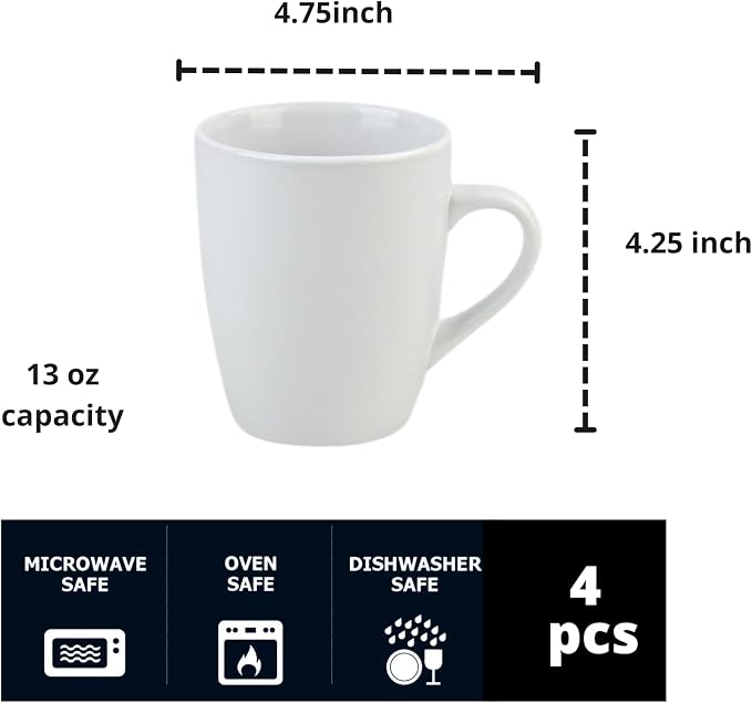 Coupe Stoneware Set of 4 Coffee Mugs, White - Image 3