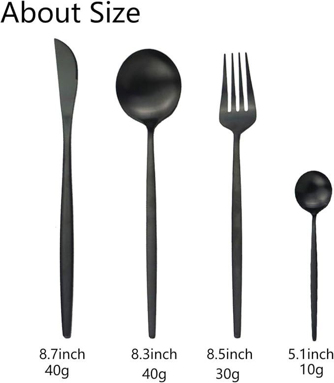 JASHII Silverware Set, 24-Piece Stainless Steel Flatware Set,Kitchen Utensil Set Service for 6,Tableware Cutlery Set for Home, Dishwasher Safe (Matte Black) - Image 3