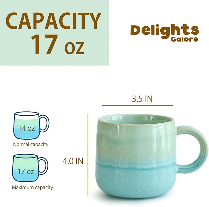 2 Pack Large Coffee Mugs 16 Oz - Hand Painted Gradient Ceramic Cups, Microwave & Dishwasher Safe. Aesthetic Pink Green Tea Mug Set for Women, Unique Kitchen Decor Gift-4pack - Image 7