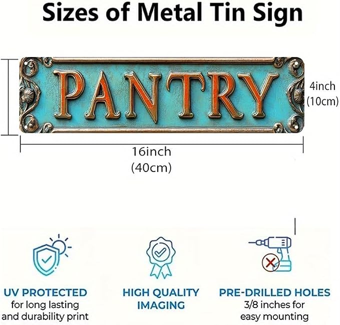 Kexle Vintage Metal Wall Decor Sign "PANTRY" 4 x 16 Inches, Retro Tin Sign for Home, Bar, Bathroom, Bedroom, Man Cave, Kitchen, Garage, Office - Image 4