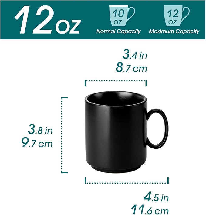 vancasso Porcelain Coffee Mugs Set of 6, 12 Oz Black Coffee Cups for Latte, Cappuccino, Tea & Hot Cocoa, Sleek Modern Café Style for Home, Office & Coffee Bar, Microwave & Dishwasher Safe - Image 2