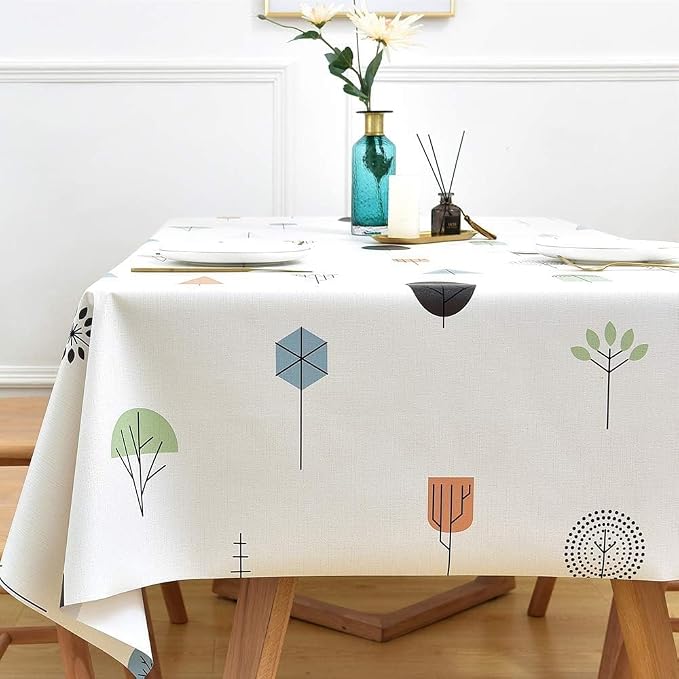 Wipeable Waterproof Tablecloth Vinyl Tablecloths for Rectangle Tables Heavy Duty PVC Tablecloth for Kitchen Dining Table(Small Trees, 54'' x 84'') - Image 2