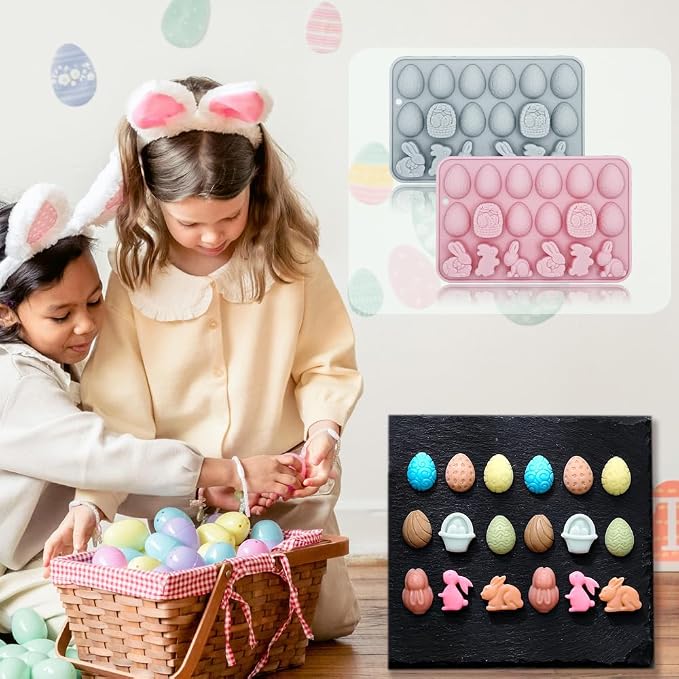 2 Pack Easter Gummy Chocolate Molds 18 Cavities Egg Rabbit Candy Mould Tray Baking Tools for Chocolate Cake Dessert Candy Mousse Pastry Handmade Soap Cupcake Topper Crayons - Image 7