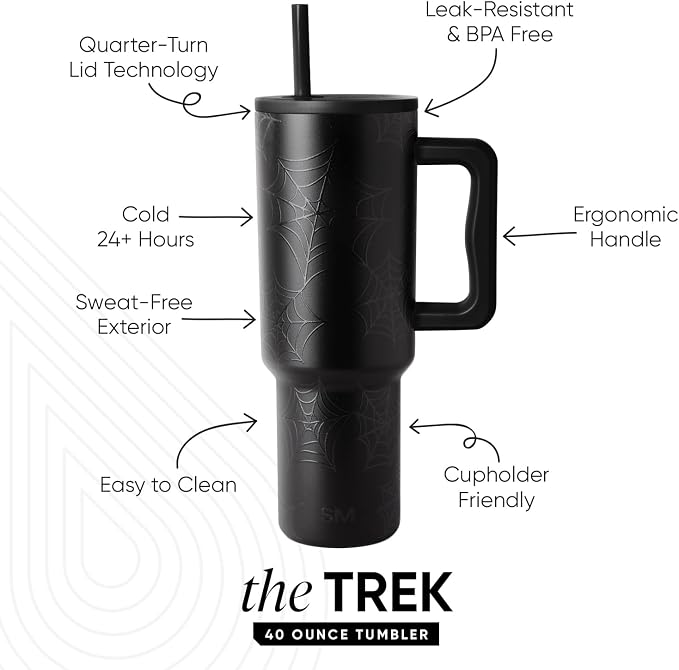Simple Modern Halloween Tumbler with Handle | 40oz | Spiderweb | Trek Tumbler, Travel Mug | Insulated Water Bottle, Cupholder Friendly, Stainless Steel Cup, Spiderwebs - Image 4