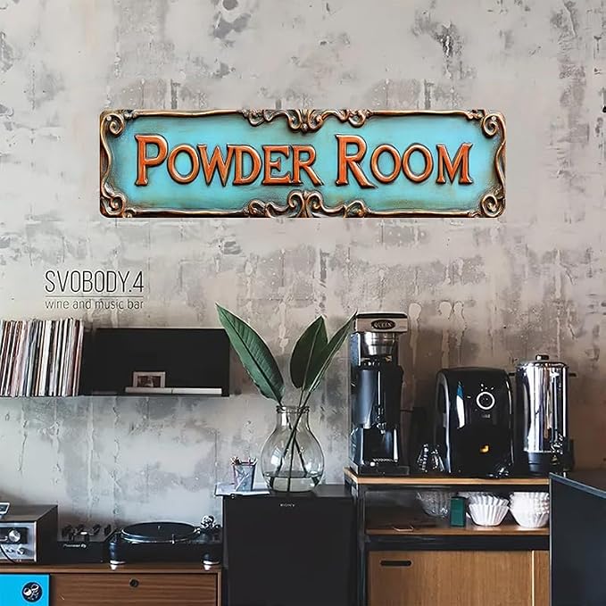 Kexle Vintage Metal Wall Decor Sign "POWDER ROOM" 4 x 16 inches Retro Tin Sign for Home, Bar, Bathroom, Bedroom, Man Cave - Image 3