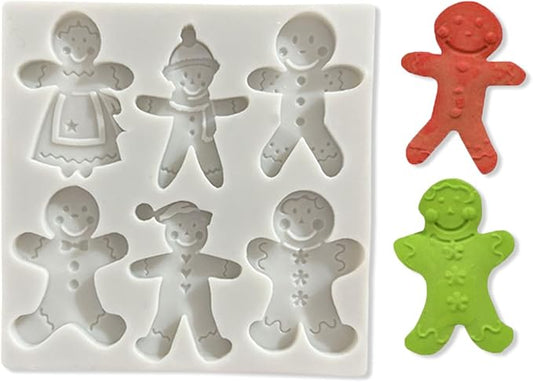 1 Pcs Christmas Silicone Molds for Chocolate 6-Cavities Various Shapes Gingerbread Man Shape 3D Chocolate Moulds Candy Molds for Christmas Day Holiday Theme Candy Pudding Jelly Making