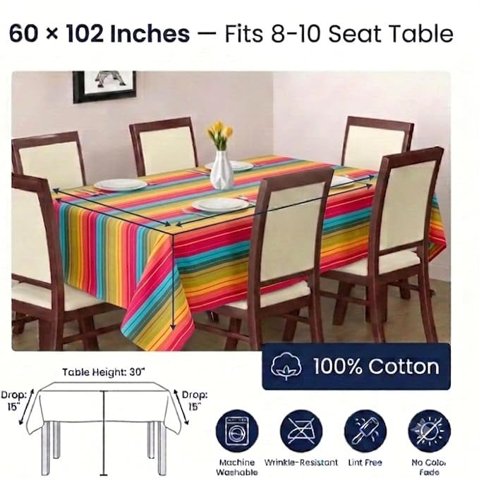 Urban Villa Tablecloth Cotton Tabletop 60x84 (6-8 Seats) Red Stripes - Image 3