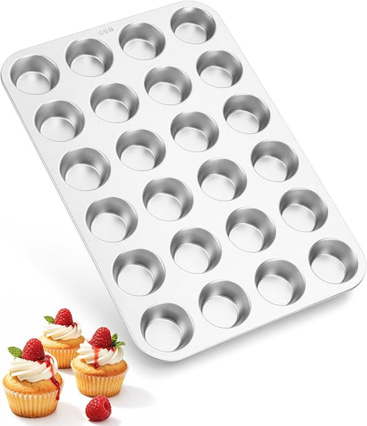 TeamFar Mini Muffin Pan, Stainless Steel 24-Cup Muffin Tin for Baking- 1PC | Small Cupcake Pan Tray for Egg Bites Mini Cakes Quiches, Brunches Parties Birthday Treats, Healthy & Sturdy, Dishwasher Safe by TeamFar