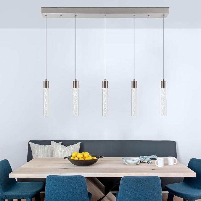 Pendant Light Kitchen Island with Remote Control - Brushed Nickel Adjustable Height Kitchen Island Light, 3000K/4000K/6000K Dimmable LED Handing Light for Dining Room, Bar, Hallway - Image 6