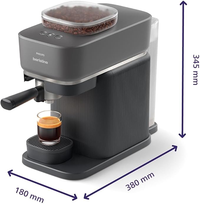 Philips Baristina Espresso Machine+Milk Frother Bundle. Real espresso. Compact coffee machine, portafilter, grinder, Cafe Crema. Dairy & Non-Dairy Milk foam​. Hot & Cold. Easy Clean. Black (BAR303/60) - Image 7