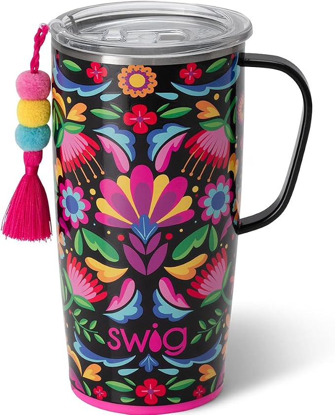 Swig Life Stainless Steel 22oz Travel Mug, Insulated Tumbler with Handle and Lid, Cup Holder Friendly, Dishwasher Safe, Caliente | Triple Insulated Stainless Steel - Handle & Lid Included - Keeps Coffee Hot or Cold - Cup Holder Friendly by SwigLife