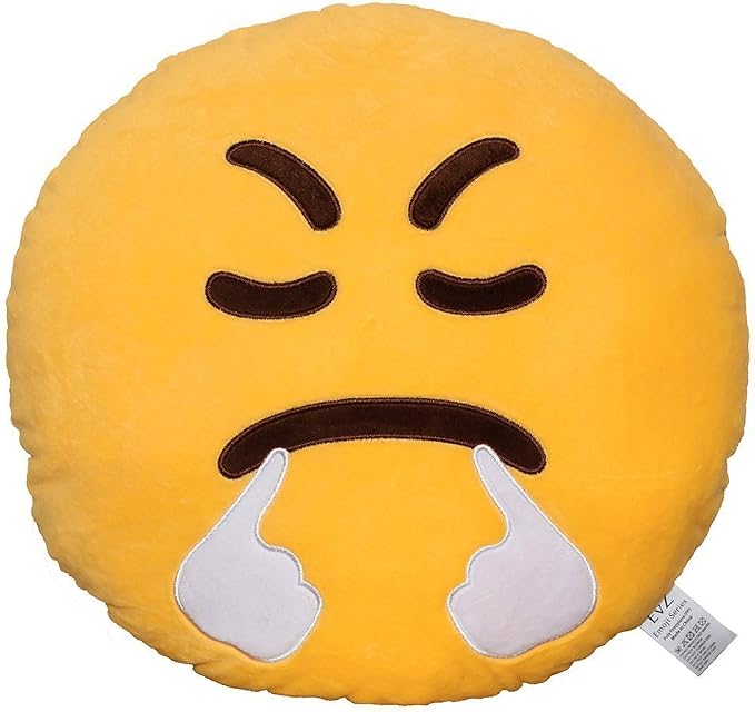 EvZ Official Certified Triumph Plush Pillow - 32cm Large Soft Face with Steam from Nose Emoticon Cushion - Funny Proud Decorative Stuffed Toy for Office, Gaming Room & Achievement Gift (Yellow) by EvZ