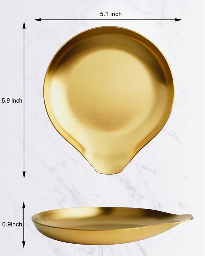VanlonPro Stainless Steel Spoon Rest, Spatula Ladle Holder, Stainless Steel Utensil Spoon Rest Holder, Brushed Finish, Dishwasher Safe 5.9 x 5.1 Inch (Round Gold 1PC) - Image 2