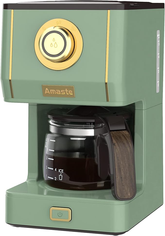 Amaste Drip Coffee Maker, Coffee Machine with 25 Oz Glass Coffee Pot, Retro Style Coffee Maker with Reusable Filter & Three Brewing Modes, Warming Plate, Matcha Green by Amaste