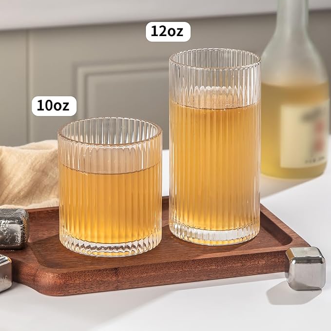 Ribbed Drinking Glasses 8pcs, 12oz and 10oz Glassware, Tumbler Glasses Cup Set for Wedding, Party, Christmas Gift, Clear - Image 7