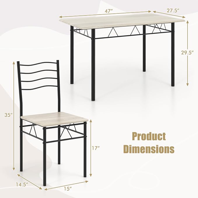 Giantex 47-inches Dining Table Set for 4, Rectangular Kitchen Table with 4 Dining Chairs, Metal Frame, 5-Piece Space-Saving Dinette Set for Small Space, Dinner, Breakfast Nook, Apartment - Image 9
