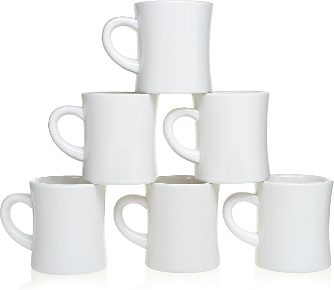 COLETTI Diner Coffee Mugs — Restaurant Coffee Mugs, Retro Coffee Mug – Sturdy & Heavy Diner Mug – Nostalgia in Every Sip [White, 11 oz, Set of 6] by COLETTI