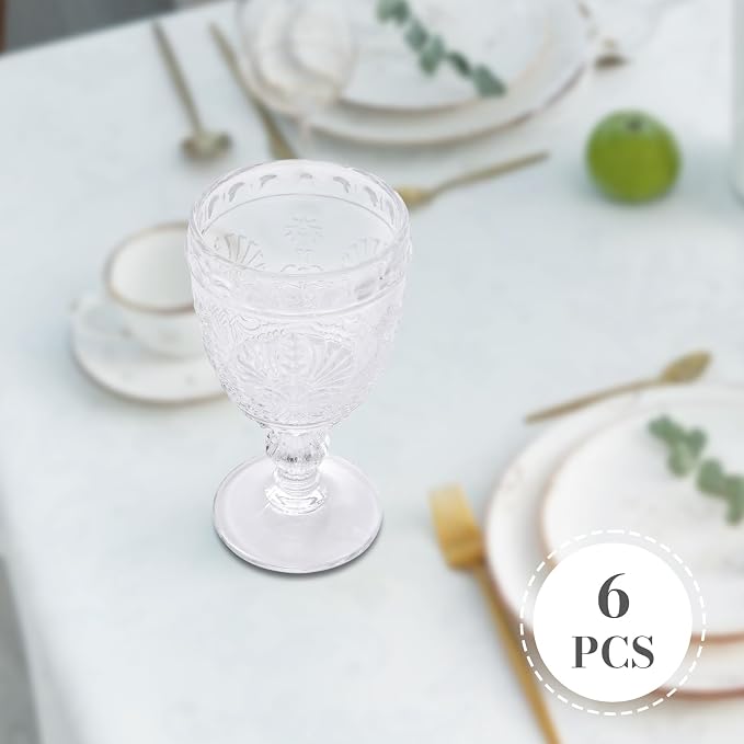 6 Pcs White Wine Glasses,Goblet Glasses,Vintage Glassware, Made of Sturdy and Durable Glass Can be Used for Weddings, Everyday Fun Parties and More! - Image 5