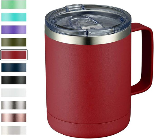 MEWAY 12oz Coffee Mug With Handle and Sliding Lid,Stainless Steel Travel Tumbler Cup with Handle,Double Wall Vacuum Insulated Camping Cup for Hot & Cold Drinks Tea (Red,Set of 1) by MEWAY