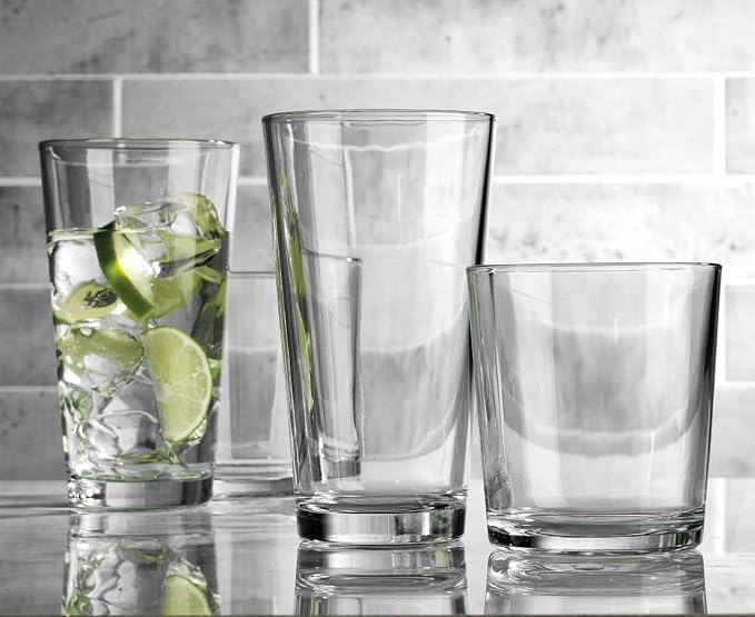Glaver's Drinking Glasses Set of 12. Glassware set, 6 Highball Glass Cups, 6 Whiskey glasses. Classic Drinkware Set 17 oz Tall Glasses Set and 13 oz Rock Glasses. - Image 3