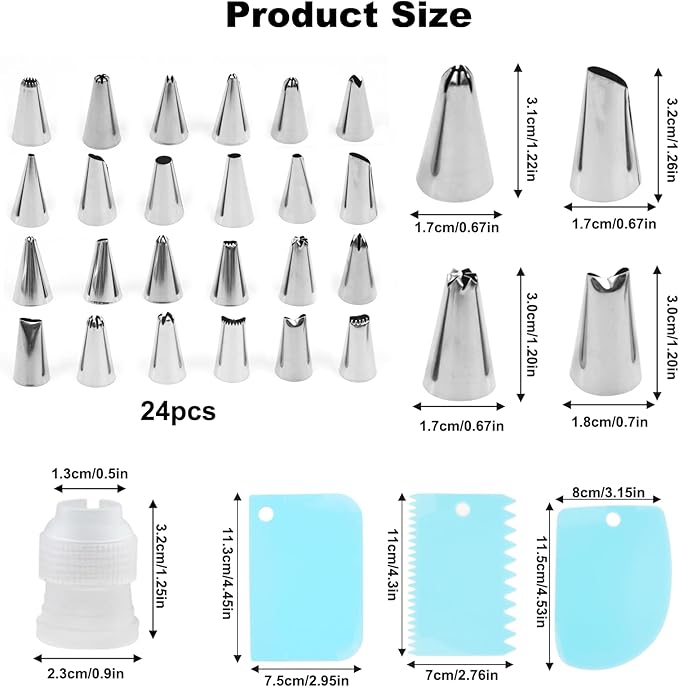 29 Pcs Frosting Piping Kit with 24 Cake Piping Tips, EVA Pastry Bag, 3 Scrapers and 1 Coupler, Cupcake Decorating Tips and Decorating Tips for Frosting, Suitable for Baking and Pastry Lovers