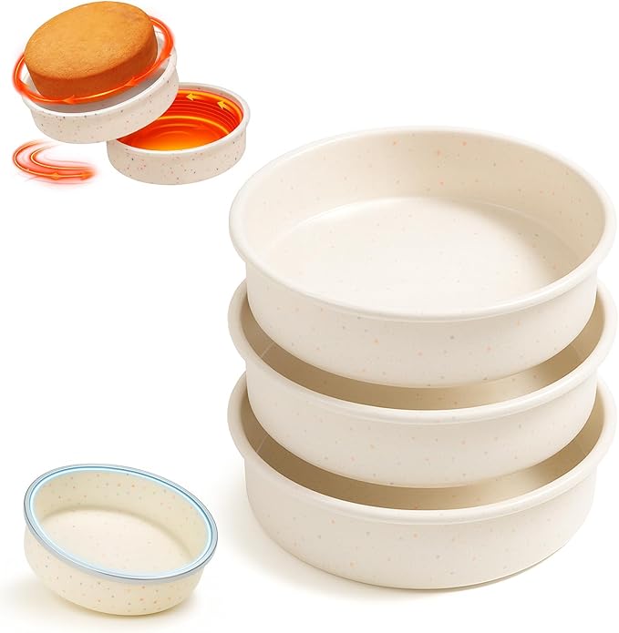 SJ 6 Inch Silicone Round Cake Pan with Metal Reinforced Frame Set of 3, Nonstick Silicone Cake Mold for Baking Suitable for Making Layers, Cheese & Chocolate Cakes
