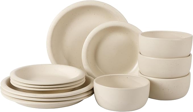 Bloomhouse - Two Time Oprah's Favorite Things Winner - Corsica Clay 12 Piece Stoneware Rustic Reactive Glaze Dinnerware Set - Stackable Plates and Bowls Set. Service for 4 - Matte Sea Salt White by Unknown