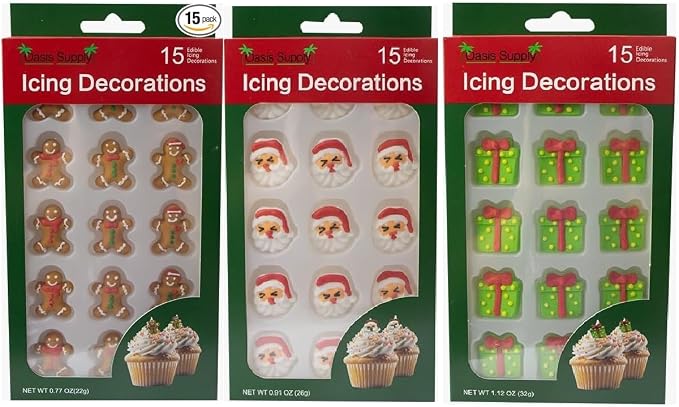 Christmas Edible Cake Decorations - Candy or Cupcake Topper -Gingerbread Man, Santa Face, Presents, 45 Pieces Total by OasisSupply