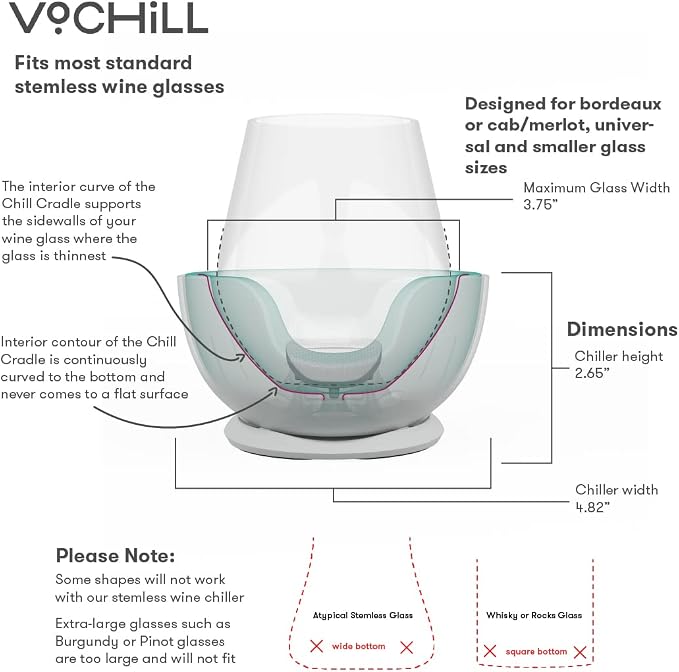 VoChill Stemless Wine Glass Chiller | Keep the Chill In Your Glass | Made In USA | The Original | Refreezable Chill Cradle™ | Actively Chills Stemless Glassware | Blush, Single Stemless - Image 5