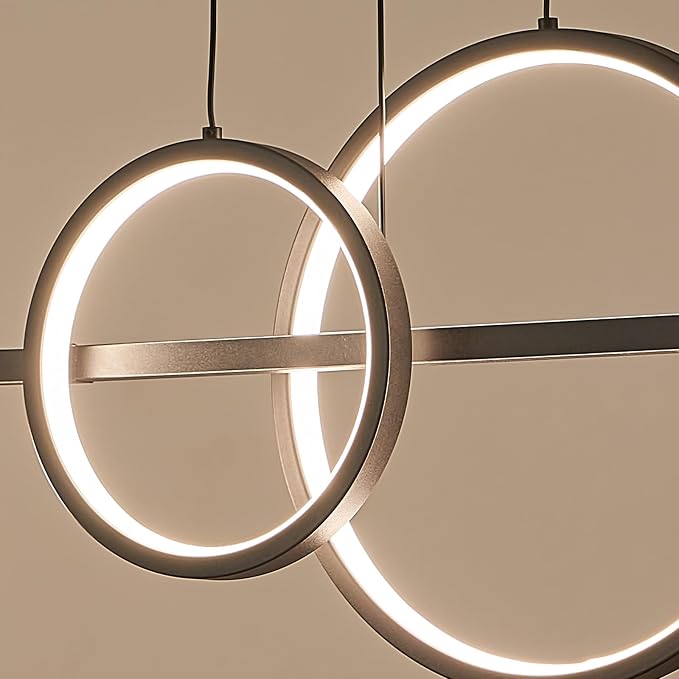 ORANOOR Modern LED Black Gold Chandelier, 39inch Dimmable LED Pendant Light | Linear Pendant Lights for Kitchen Island, 39in Globe Haning Pendant Chandelier Lighitng for Dining Room (2 Rings, 3000lm) ﻿ - Image 3