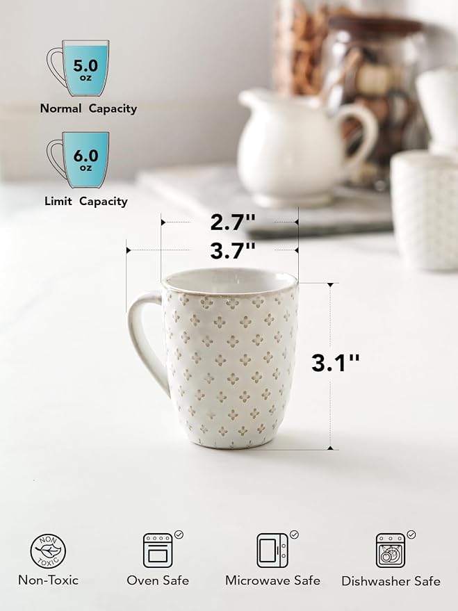 LE TAUCI Espresso Cups 6 oz, Ceramic Demitasse Cup, Small Coffee Mugs for Double Shot, Latte, Cappuccino, Lungo, Kids Mugs With Handle, Suit For Housewarming - 2.7 inch, Set of 4, Arctic White - Image 3