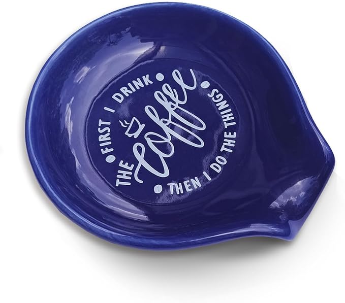 Littlefa Coffee Spoon Rest Holder-Coffee Bar Accessories-Navy Blue | Funny Ceramic Coffee Spoon Rest for Coffee Bar Accessories Essentials, But First I Drink Sign Coffee Lovers Gifts - Image 3