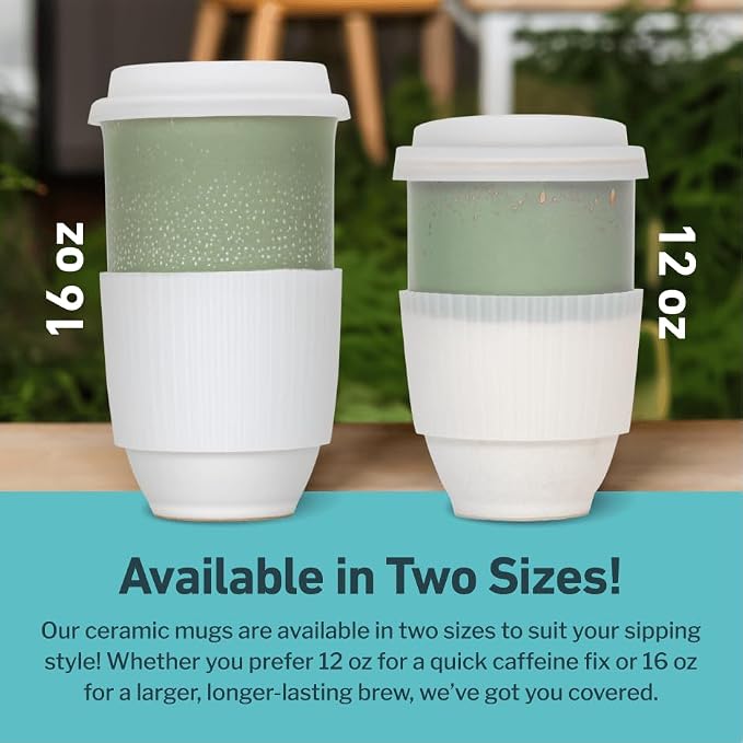 NOVA CERAMICS Travel Mug - Tea Tumbler– Microwave & Dishwasher Safe Coffee Mug Green & White Tumbler - Gifts For Women Men Him Her – 16oz – Sage Green - Image 5