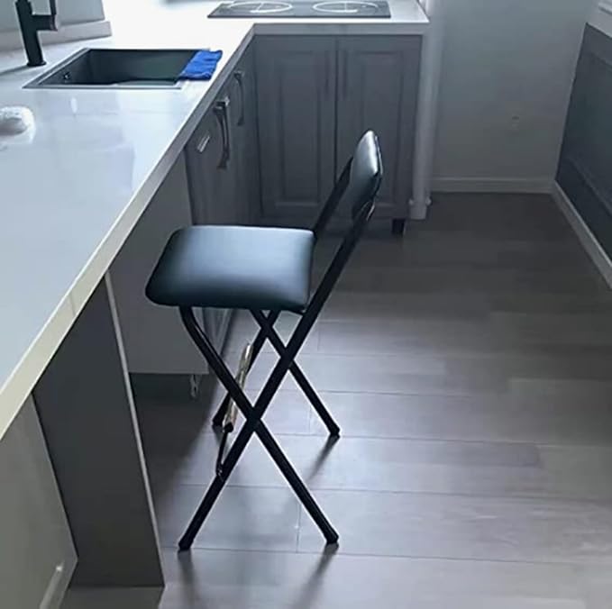2 PC Collapsible Bar Chairs with Backrest Footrest,Folding Stool Padded Counter Height Bar Stool,Folding Tall Bar Stools for Kitchen Gameroom,Black,24inch - Image 6