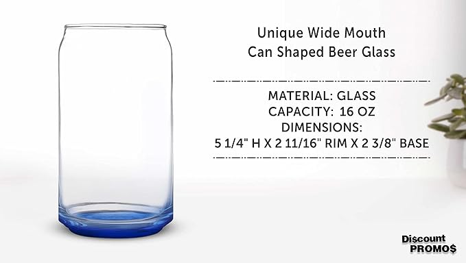 DISCOUNT PROMOS Beer Can Glasses Set of 10, 16 oz. Pint Sized, Soda Can Shape, Glassware, Blue