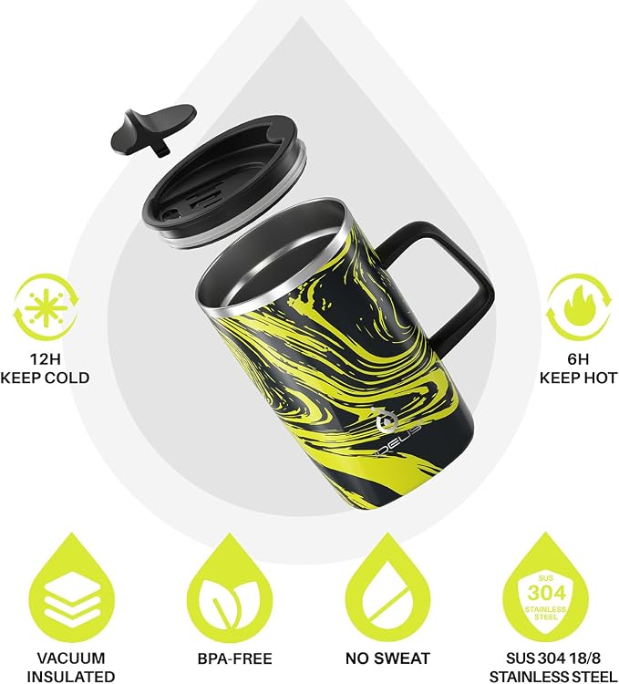 Ideus 16 oz Insulated Stainless Steel Coffee Mug with Lid, Yellow Zebra | Perfect for home, office, or daily use| Easy to clean wide mouth| Sweat-proof| On the go - Image 2