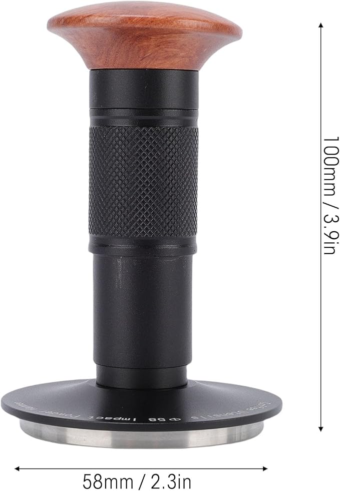 Zerodis 58mm Coffee Tamper, Universal Stainless Steel Ground Auto Rebound Spring Press Tamper with Walnut Wooden Handle Suitable for Kitchen Coffee Shop