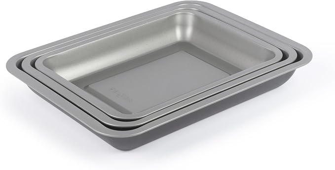 Salter Essentials Roasting Tray Set, 3 Piece Carbon Steel, 31/35/39 Cm | Non-Stick Coating, PFOA-Free, Dishwasher Safe, Stackable Nesting Design, Even Heat Distribution, Made In The UK by Salter